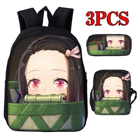 Nezuko Demon Slayer Backpacks 3PCS Anime Demon Slayer Schoolbag