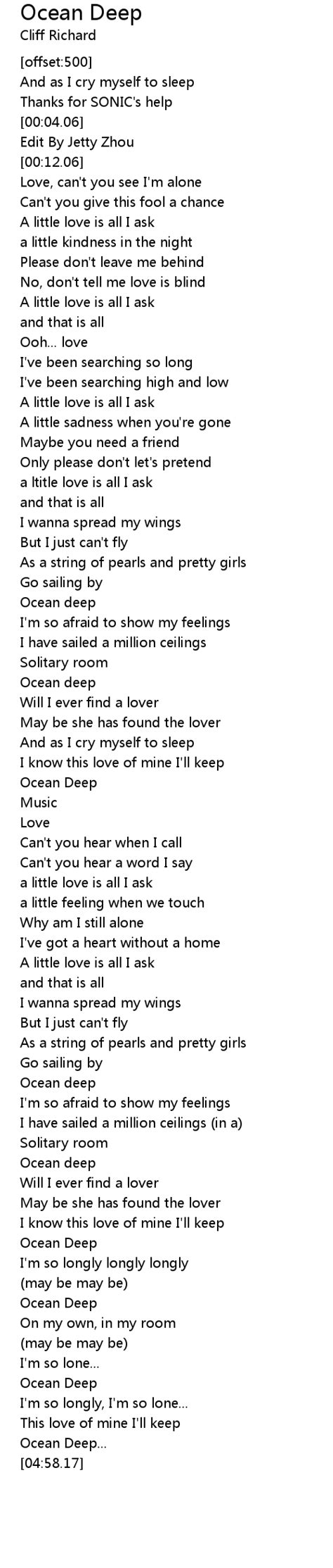 Ocean Deep Lyrics - Follow Lyrics