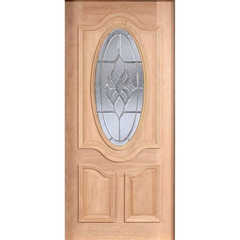 Main Door 36 In X 80 In Mahogany Type Unfinished Beveled Patina 3 4 Oval Glass Solid Wood