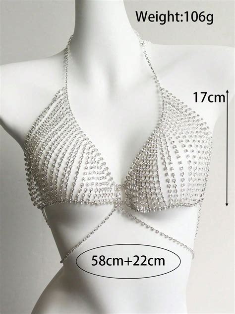 One Piece Women S Rhinestone Body Chain Sexy Gothic Punk Nightclub Bikini Breast Chain SHEIN UK