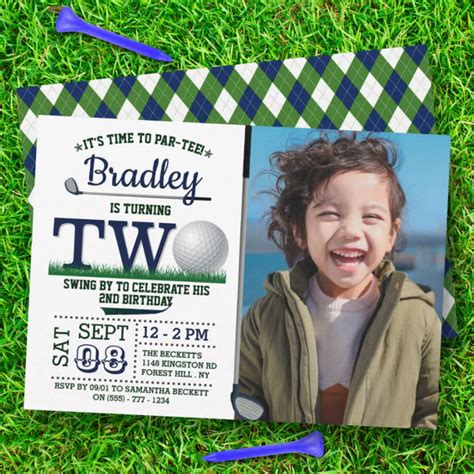 Golf PAR TEE 2nd Birthday Photo Invitation Zazzle