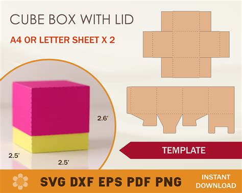 Box With Lid Svg Template Cube Box Svg Square Box Svg Etsy Uk