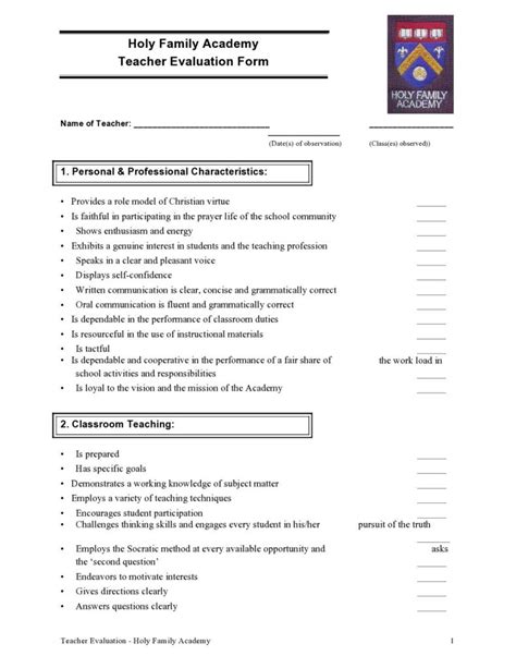 50 Printable Teacher Evaluation Forms Free Templatelab