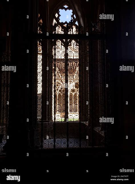 Ornate Gothic Mullion Of The Cloister Arcade Arches Catholic Catedral