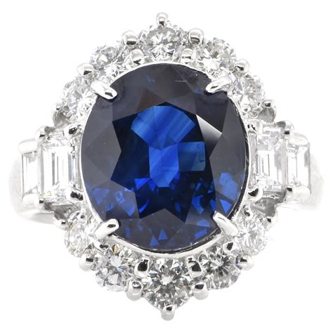 4 56 Carat Natural Sapphire And Diamond Ring Set In Platinum For Sale