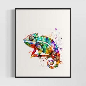 Chameleons Watercolor Art Print Chameleons Painting Wall Art Decor