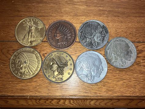 Lot Of 7 Vintage Metal 3” Inch Novelty Us Coin Coasters Paperweights