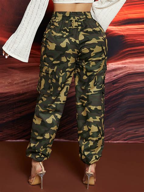 Shein Sxy Pantalones Cargo Con Estampado De Camuflaje Con Bolsillo Con