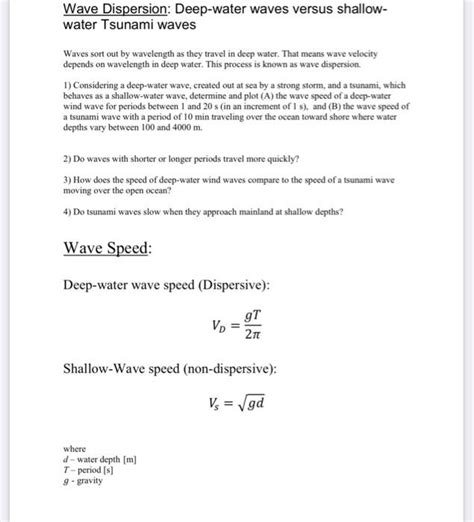 Solved Wave Dispersion: Deep-water waves versus shallowwater | Chegg.com