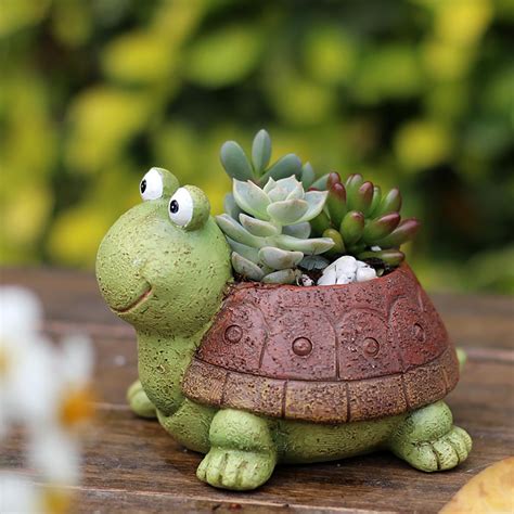 Jilgteok Turtle Plant Pot Flowerpot Garden Pots Resin Succulent Pots Planter Bonsai Plant Holder