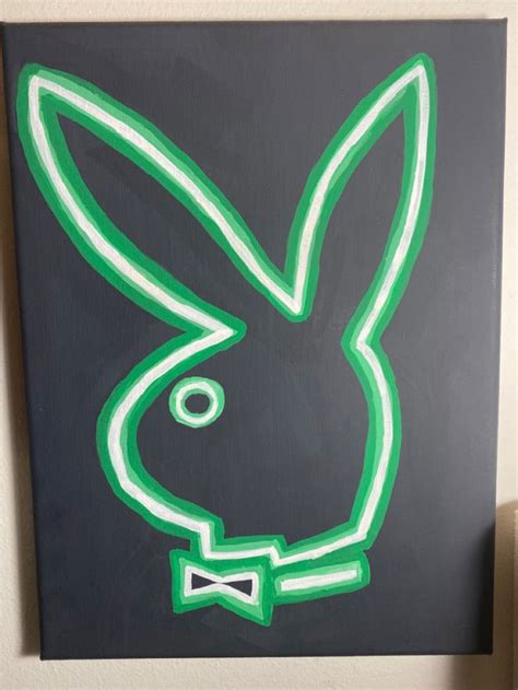 Black Painted Canvas With A Playboy Bunny Logo In A Neon Green Styled