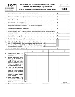 Fillable Online Irs 1994 Form 990W Estimated Tax On Unrelated Business