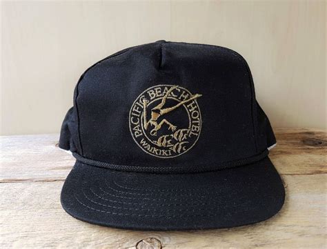 Pacific Beach Hotel Waikiki Vintage Black Strapback Hat Rope Lined Surf ...