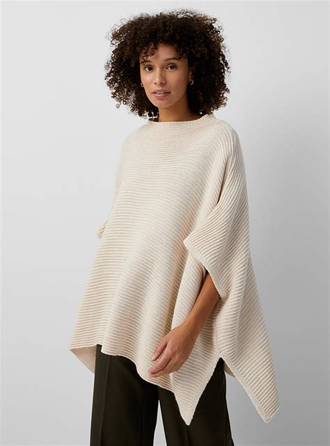 Horizontal Ribbing Mock Neck Poncho Contemporaine Shop Womens