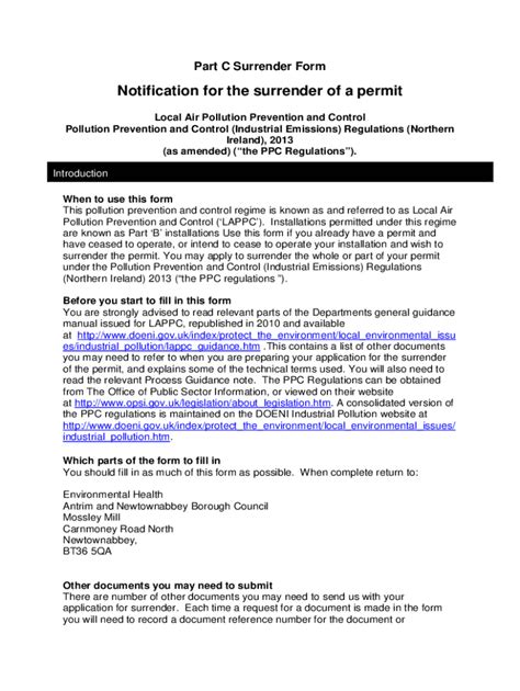 Fillable Online Antrimandnewtownabbey Gov Part C Surrender Form