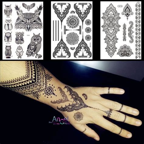 Lace Black Henna Temporary Tattoo Sticker Owl Mandala Waterproof Fake