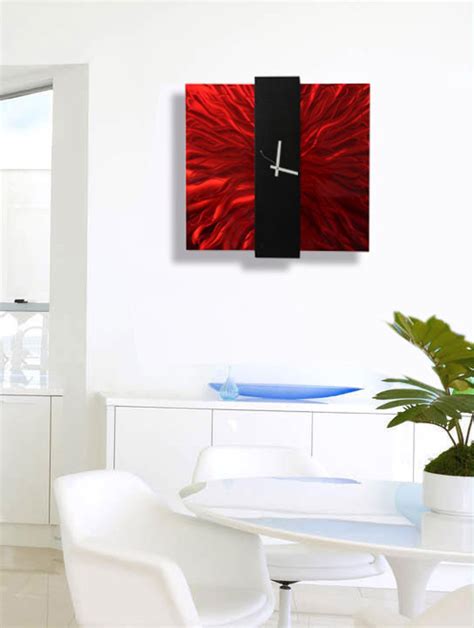 Red & Black Metal Wall Clock Abstract Functional Art - Etsy