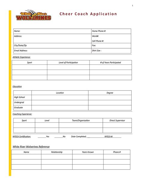 Fillable Online Cheer Coach Application Hometeamsonline Fax Email