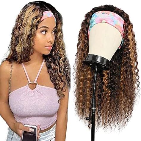 1b27 Blonde Human Hair Headband Wig Full Head Machine