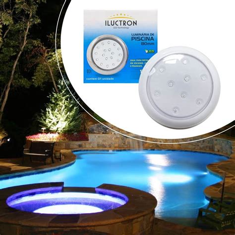 2x Luminária Piscina Led Ø80mm 9w Luz Azul Fonte 2a St1847 Mercado