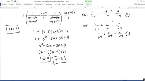 8 6 Solving Rational Equations And Inequalities Youtube