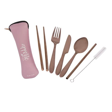 Appetito 6 Piece Stainless Steel Travellers Cutlery Set Rose Gold