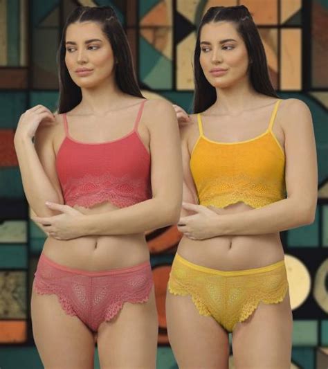 Buy Samvar Women S Pink Yellow Net Bra Panty Set For Lingerie Set Undergarments Nightwear Hot
