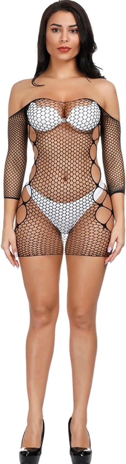 Amazon Women Halter Fishnet Babydoll Lingerie Bodysuit One Piece V