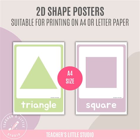 2d Shapes Poster Set Pastel Classroom Decor Printable Shape Posters