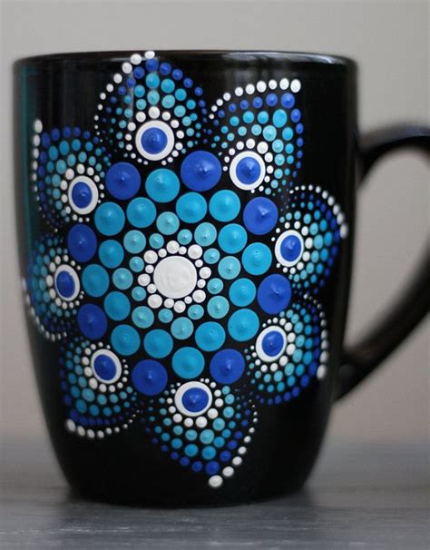 Pair Of 2 Hand Painted Dot Mandala Coffee Mugs Dot Art Painting