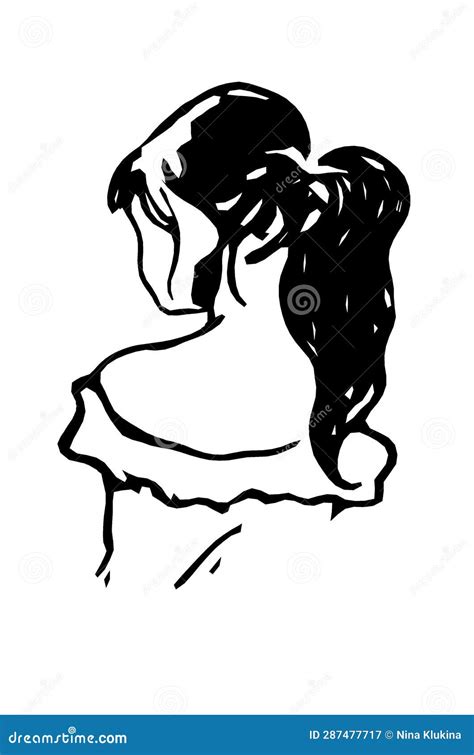 A Girl With Long Black Hair On A White Background Stock Illustration