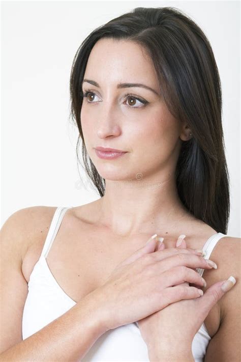 Brunette In White Top Stock Image Image Of Makeup Hispanic 774509
