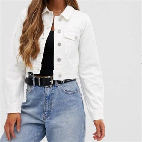 Asos White Cropped Denim Jacket Jacket Outfit Women White Jacket Outfit Casual Denim Jacket