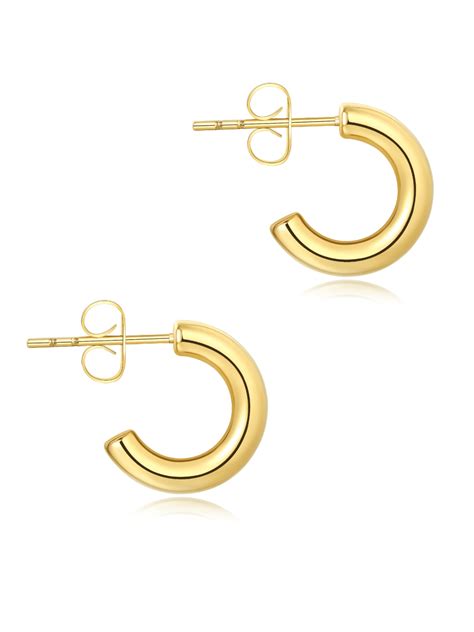 Isaacsong Women Chunky 14k Gold Open Hoop Earrings Set 10 Mm Small