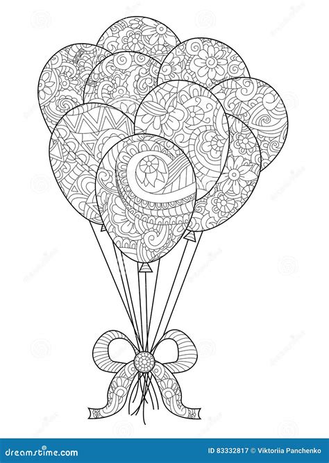 Group Of Balloons On A String Coloring Vector For Adults Stock Vector Illustration Of Doodle