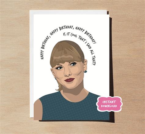 Taylor Swift Lyrics Birthday Card Printable Etsy