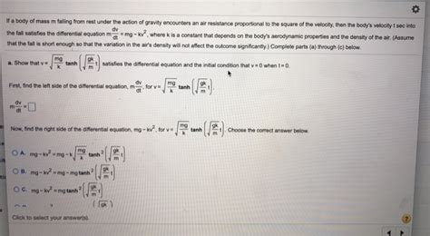 Solved If A Body Of Mass M Falling From Rest Under The