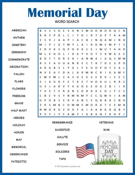 Printable Memorial Day Word Search Puzzles