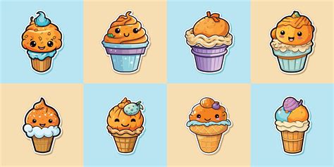 Pumpkin Pie Ice Cream Sticker Cool Colors Kawaii Clip Art Illustration