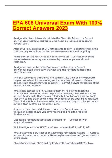 Epa 608 Universal Exam With 100 Correct Answers 2023 Epa 608 Stuvia Us