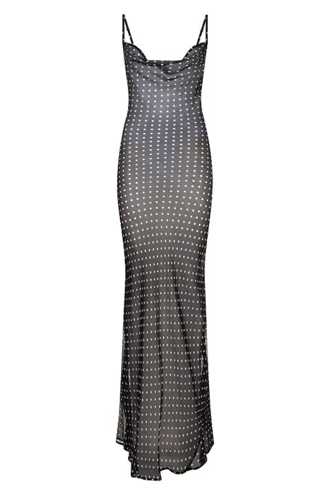 Semi Sheer Polka Dot Silk Cowl Neck Maxi Dress Gisele Maxi Dress