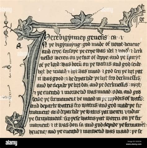 Portion of a page from the Manuscript of Wycliffe's Bible. John Stock ...