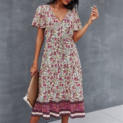 Gzwyht Summer Dresses Dresses For Women 2024 Women Casual Loose Floral