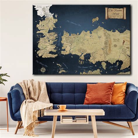 Game of Thrones Map Wall Art, Vintage Map Decor Canvas, Westeros Map ...