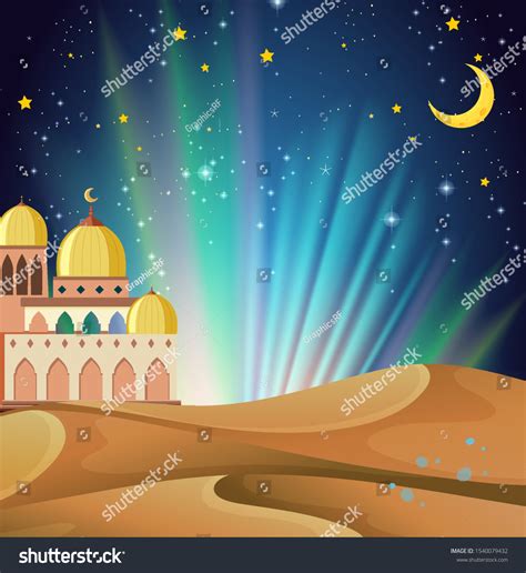 Background Scene Arabian Night Buildings Desert Stock Vector (Royalty ...