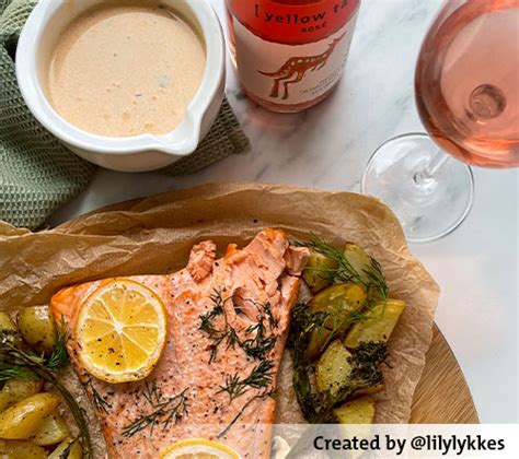 Rosé Baked Salmon yellow tail wines