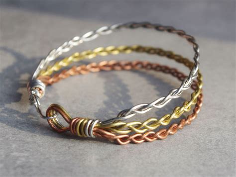 Three Metal Wire Wrapped Braided Bracelet Three Braids Etsy