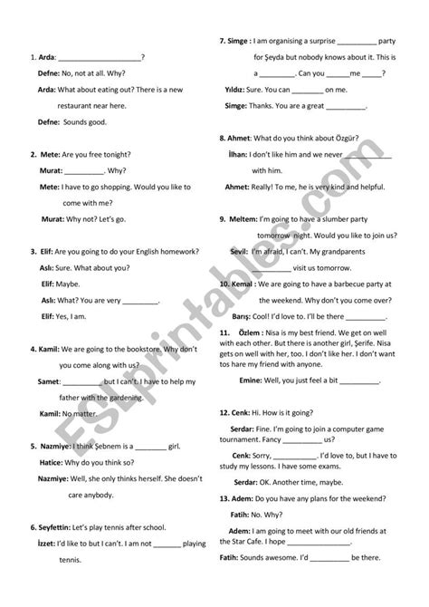 8th Grade Dialogues Esl Worksheet By Deryayildirim35