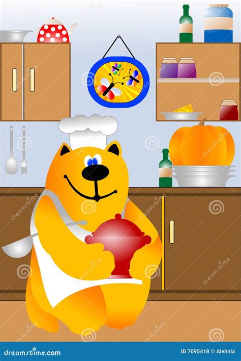 Kitchen With Cooking Cat Chef Stock Vector Illustration Of Colorful