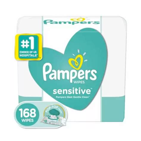 Pampers Sensitive Baby Wipes Unscented (3 Flip-Top Packs, 168 Total W ...